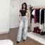 Quần Bò Nữ Ống Rộng Dài Cạp Cao Rách Gối Mềm Mịn Tôn Dáng Mặc Đi Chơi - J054 - HD Boutique