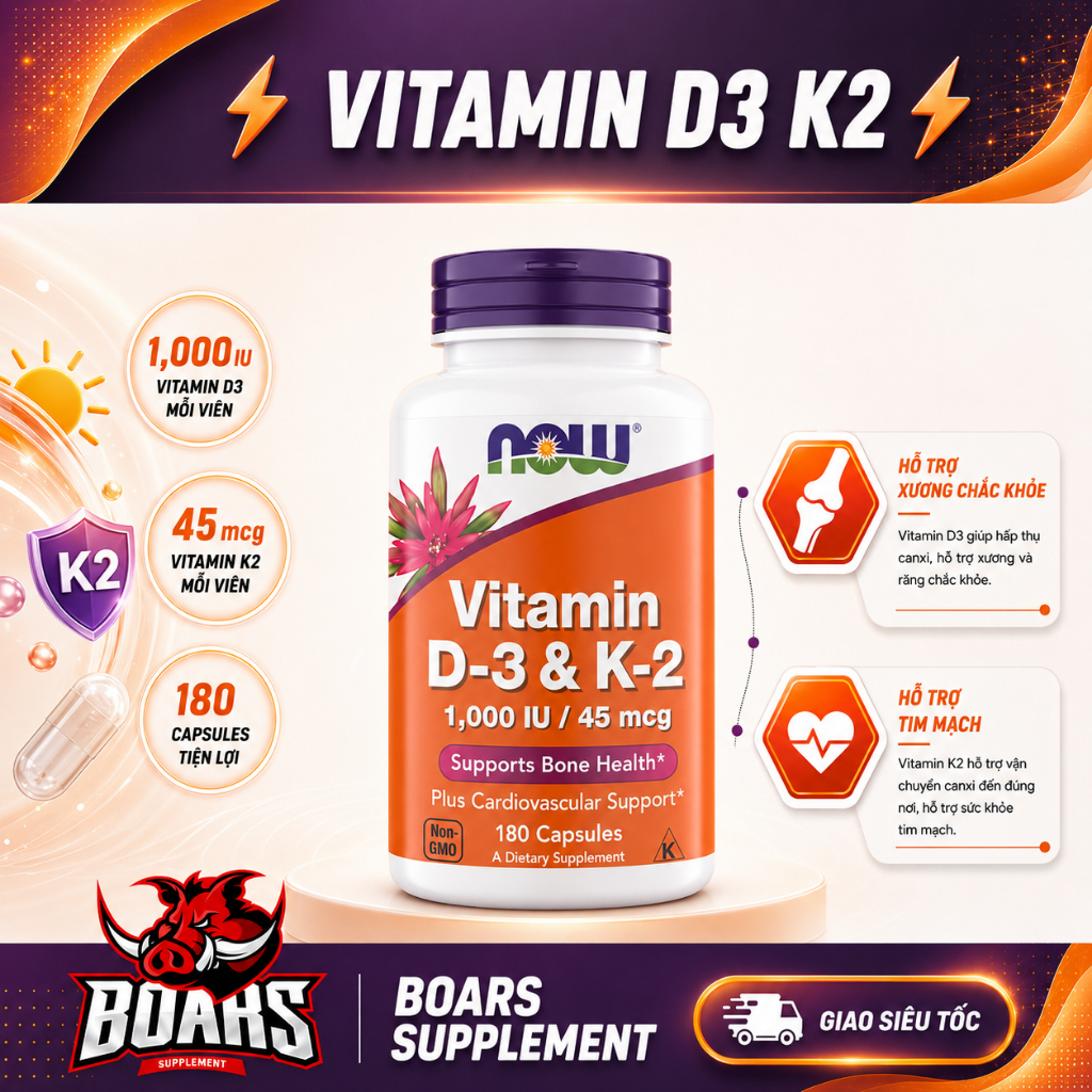 VITAMIN NOW D3 K2 , VITAMIN D3K2 MỸ, HỖ TRỢ XƯƠNG CHẮC KHỎE, TĂNG ĐỀ KHÁNG, MIỄN DỊCH