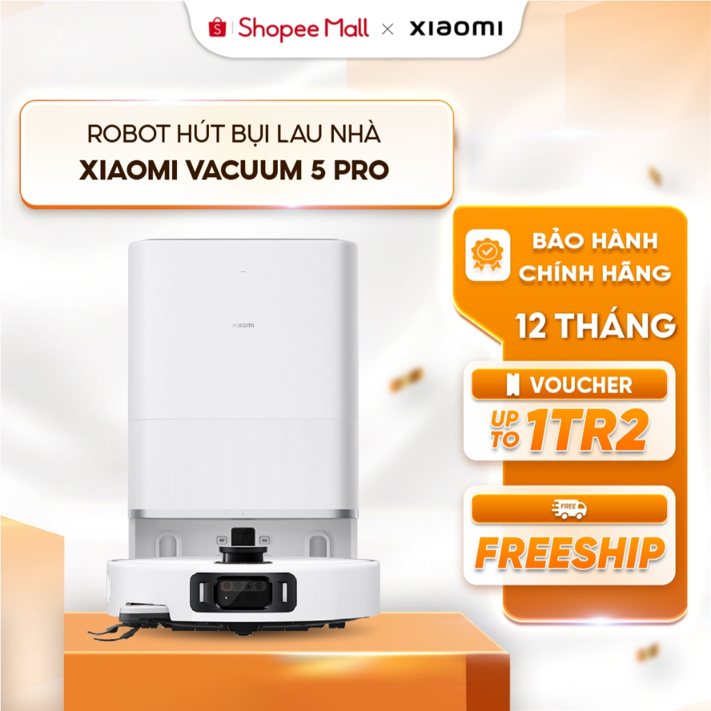 Robot hút bụi lau nhà Xiaomi Vacuum 5 Pro - Lực hút 20000Pa - AI + Camera 3D chủ động - Dọn dẹp lên đến 140 phút