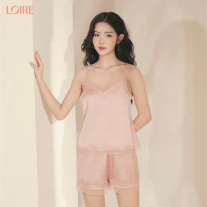 Bộ Mặc Nhà 2 Dây Loirehic FDMN260317 Chất Lụa Pháp Mát Mịn Phối Ren Mềm Ko Gây Ngứa
