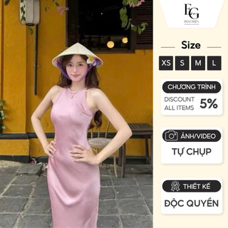 Váy lụa cổ yếm dáng dài, đầm lụa dáng dài lụa ngọc trai cao cấp_A9