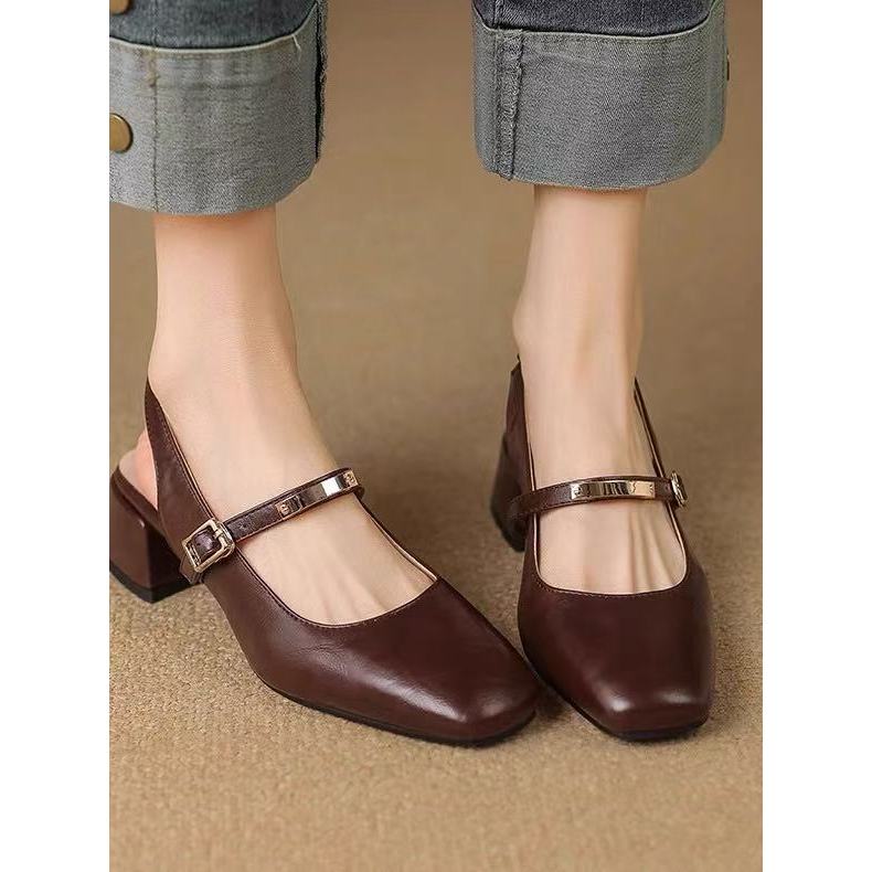 [PY] Sandal Mary Jane đế vuông cao gót 5cm nữ Giày nữ thời trang Phối đồ thanh lịch
