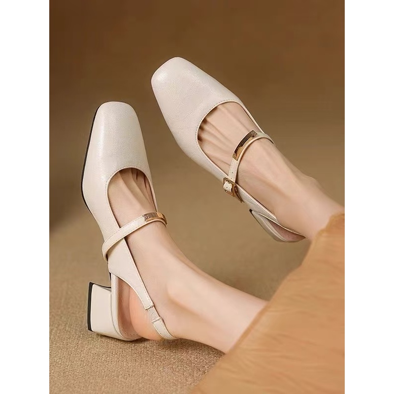 [PY] Sandal Mary Jane đế vuông cao gót 5cm nữ Giày nữ thời trang Phối đồ thanh lịch