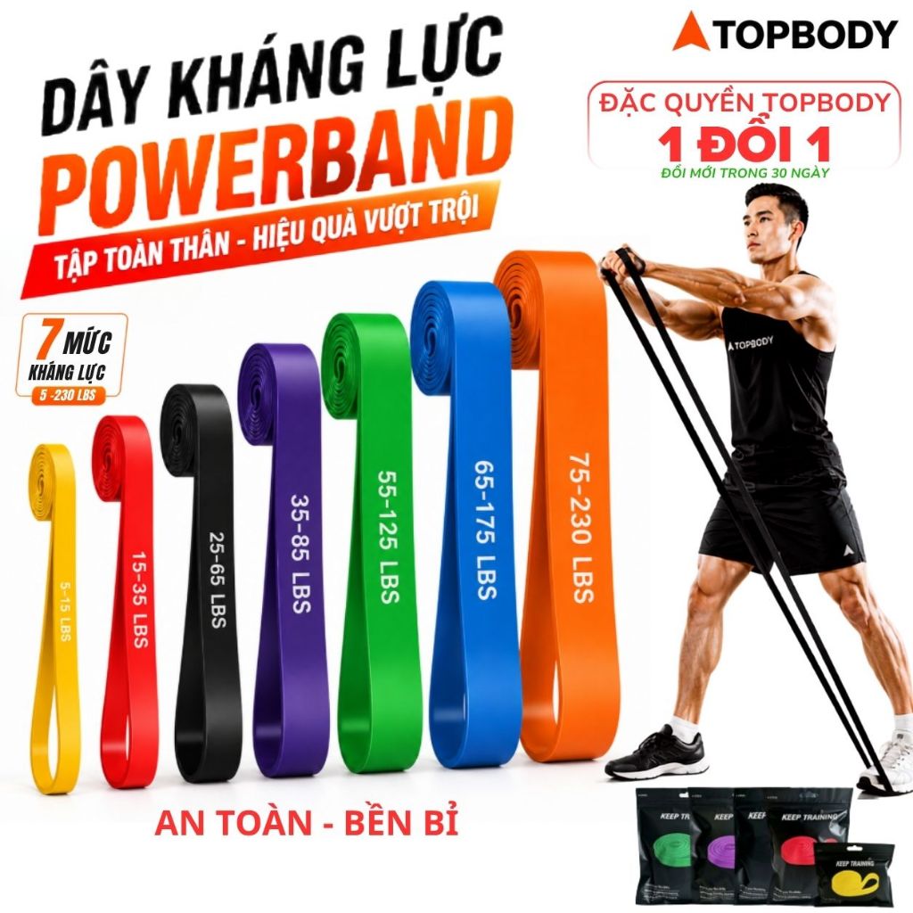 Dây Kháng Lực PowerBand Tập Toàn Thân TOPBODY, Dây Cao Su Kháng Lực Đa Năng Hỗ Trợ Tập Thể Thao Tại Nhà