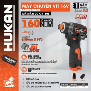 Máy chuyên vít có búa dùng pin HUKAN G2-CV160S, 160Nm, Tính Năng Xung Mồi, Không chổi than