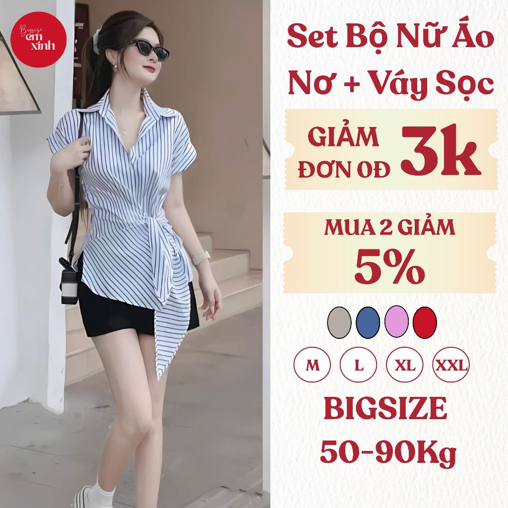 Set Áo Sơ Mi Kẻ Caro Ngắn Tay Kèm Quần Thun Ngắn Cột Nơ Năng Động Size 50-90kg Bs030