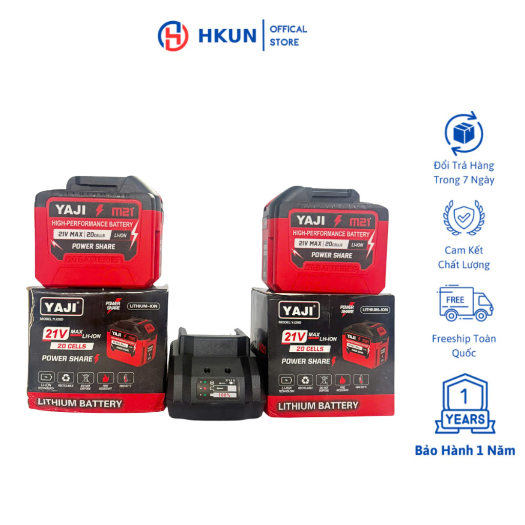 (Combo 2 Pin 20 Cell Tặng 1 Sạc) - Pin 20Cell YAJI 3mosfet Có Đèn Báo Dung Lượng Pin Chân Pin Phổ Thông