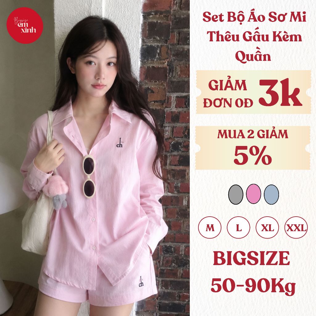 Set Bộ Áo Sơ Sọc Kẻ Thêu Gấu Kèm Quần Short Thun Năng Động, Chất cotton Thoáng Mát Dày Dặn - Có bigsizeBs078
