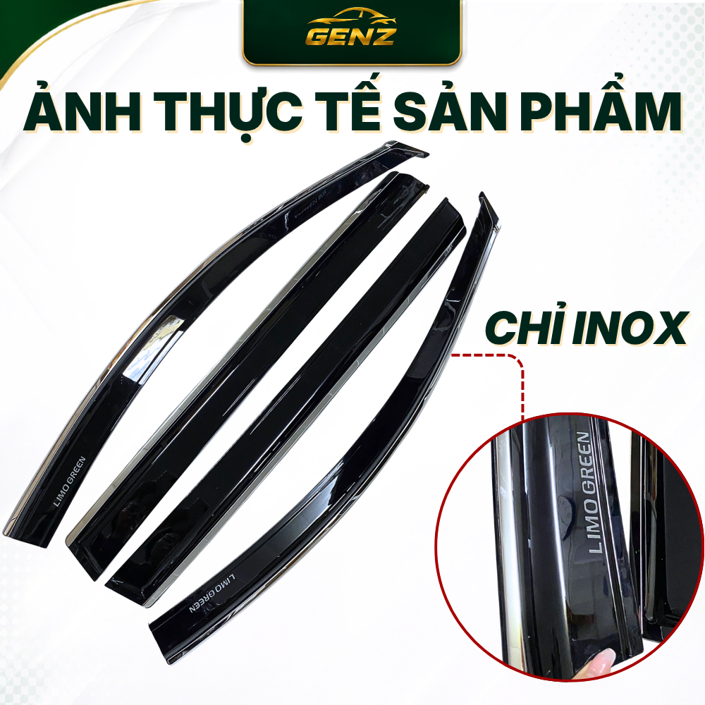 Vè che mưa Limo Green -  CHỈ INOX/ NHỰA ĐEN 4CT/ 6CT sáng bóng, vừa khít forrm xe, hỗ trợ cản mưa, thoảng khí