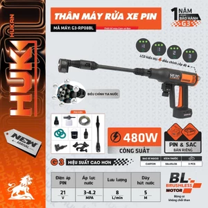 Máy rửa xe chạy pin HUKAN Gen3 G3-RP08BL, Công suất 480w - 4 mức tốc độ - Động cơ không chổi than