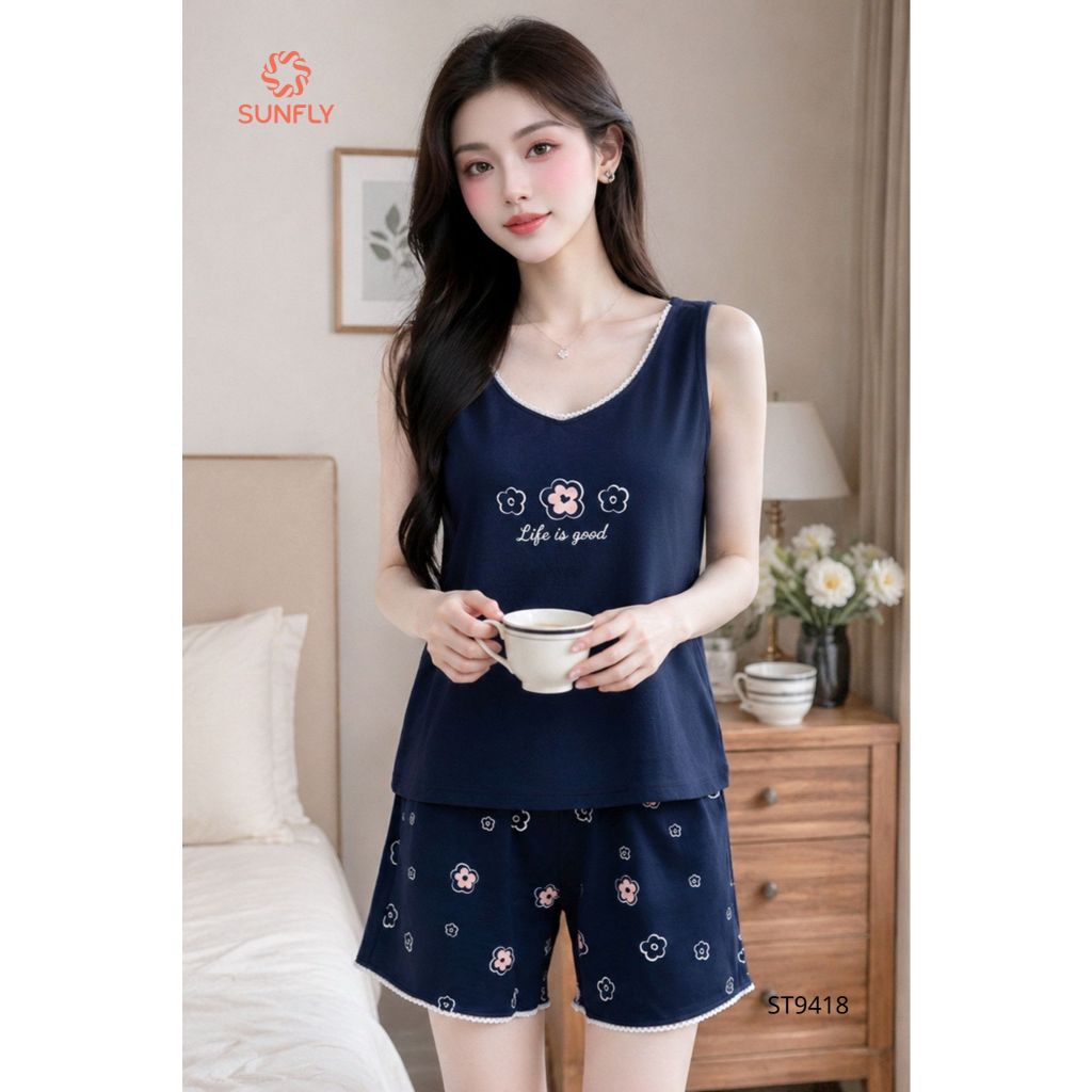 ST9418 Đồ bộ mặc nhà nữ cotton compact áo sát nách quần sooc