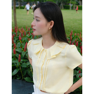 Áo sơ mi nữ cổ hoa vải sợi tre mềm mát ít nhăn phom suông - Mio Lady AO035