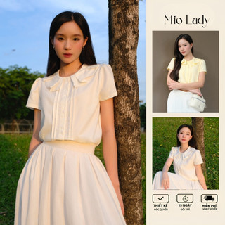 Áo sơ mi nữ cổ hoa vải sợi tre mềm mát ít nhăn phom suông - Mio Lady AO035