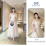 Váy Dự Tiệc Cao Cấp OLIVIA.CHIC Chất Ren Phối Lưới,Đầm Maxi Trễ Vai Thắt Eo Chân Váy Nhiều Tầng Xòe Bồng Nữ Tính T170-SX — ảnh 2