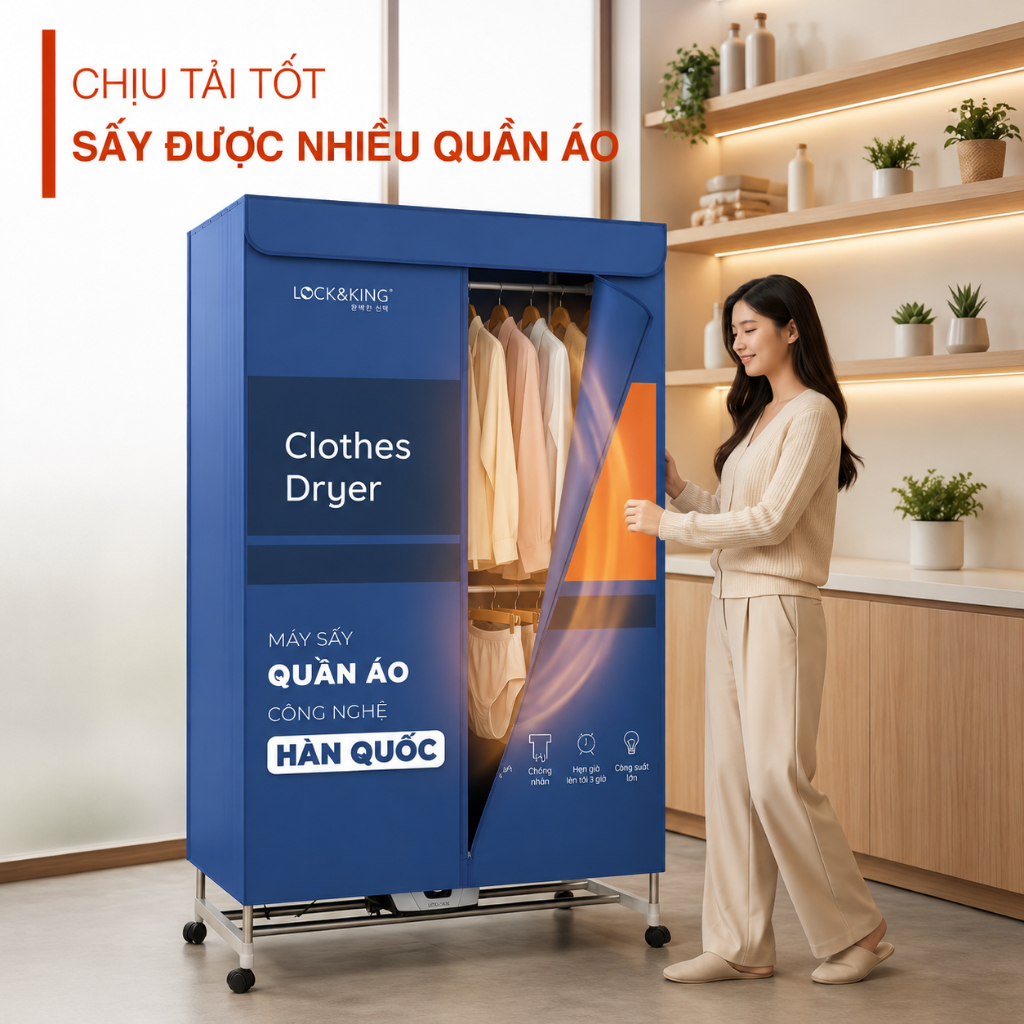 Tủ Sấy Quần Áo Lock&King LK-668 1500W Sấy 20KG Công Nghệ PTC Khô Nhanh Mùa Mưa