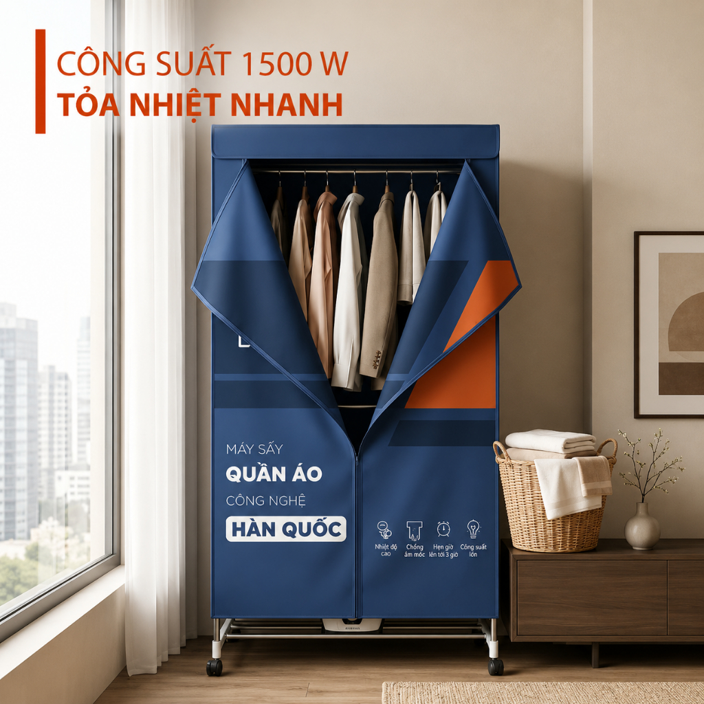 Tủ Sấy Quần Áo Lock&King LK-668 1500W Sấy 20KG Công Nghệ PTC Khô Nhanh Mùa Mưa