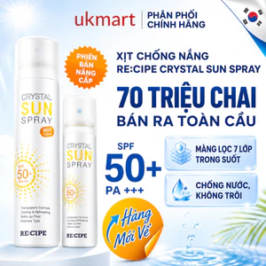 Xịt Chống Nắng Recipe Crystal Sun Spray, Xịt Khóa Nền Makeup 12h, Chống Nước, Chống Trôi 80ml -180ml