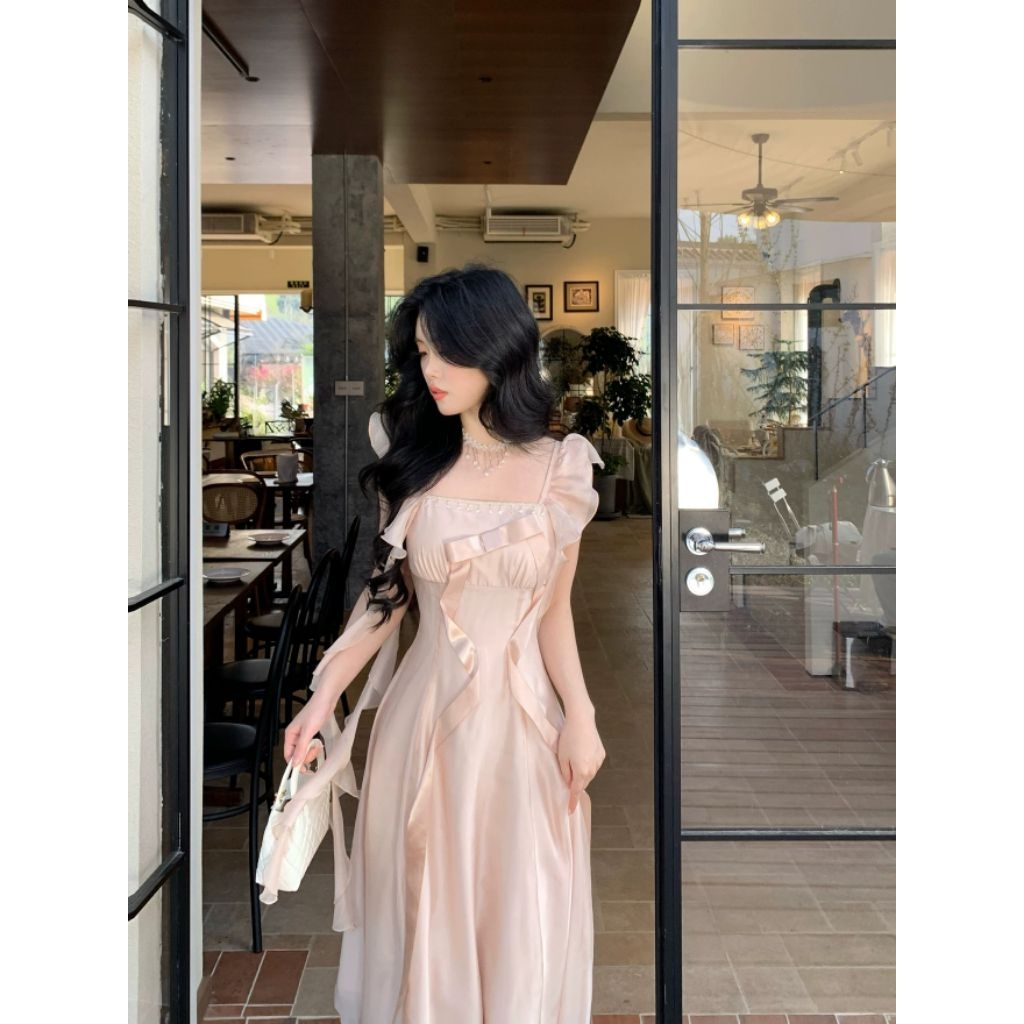 Váy Maxi Nàng Thơ Cổ Vuông Tay Bèo Rũ Dáng Xòe Tiểu Thư Cao Cấp Memeboutique [TLV31]