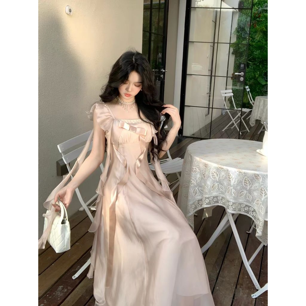 Váy Maxi Nàng Thơ Cổ Vuông Tay Bèo Rũ Dáng Xòe Tiểu Thư Cao Cấp Memeboutique [TLV31]