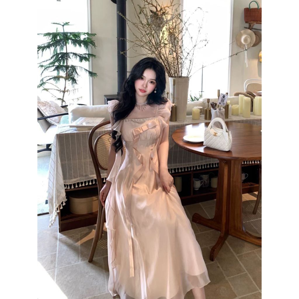 Váy Maxi Nàng Thơ Cổ Vuông Tay Bèo Rũ Dáng Xòe Tiểu Thư Cao Cấp Memeboutique [TLV31]