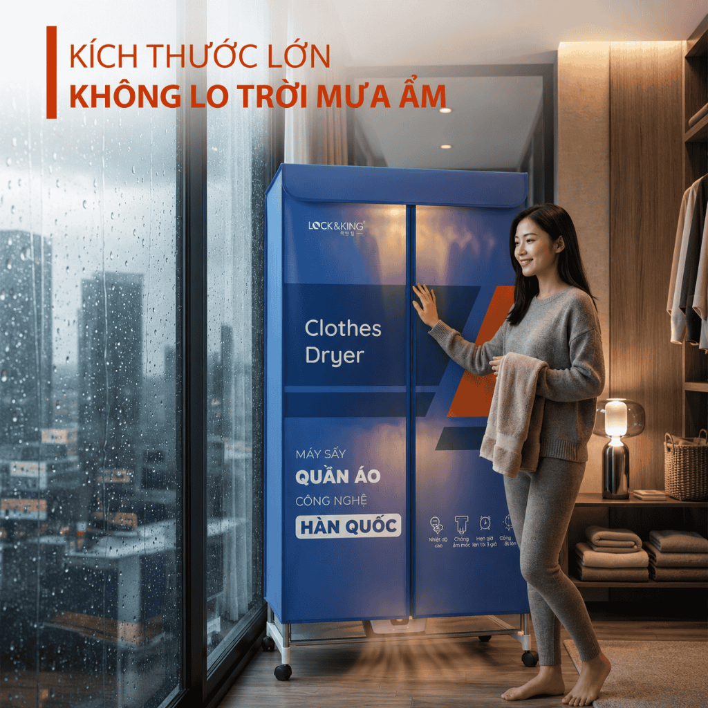 Tủ Sấy Quần Áo Lock&King LK-668 1500W Sấy 20KG Công Nghệ PTC Khô Nhanh Mùa Mưa