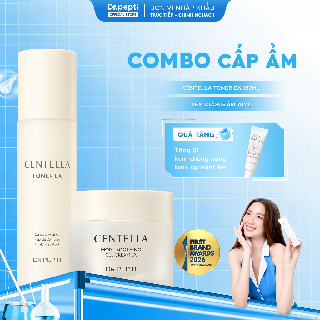 [Live Độc Quyền] [CHÍNH HÃNG] Combo Dr.Pepti Dưỡng Ẩm Gồm Nước Hoa Hồng Centella Ex 180ml Và Kem Dưỡng Ẩm 70ml CB01
