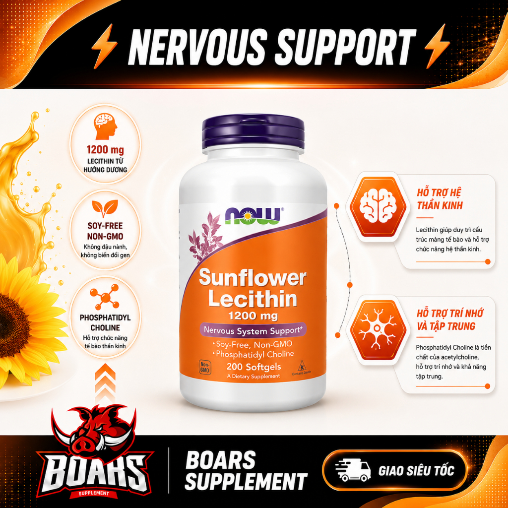 VIÊN UỐNG NOW SUNFLOWER LECITHIN 1200MG - CHỐNG TẮC TIA SỮA Ở MẸ BỈM