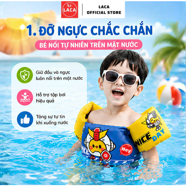 Phao bơi liền tay bụng lưng chống lật chất liệu mút xốp dành cho bé LACA- Áo phao cho bé