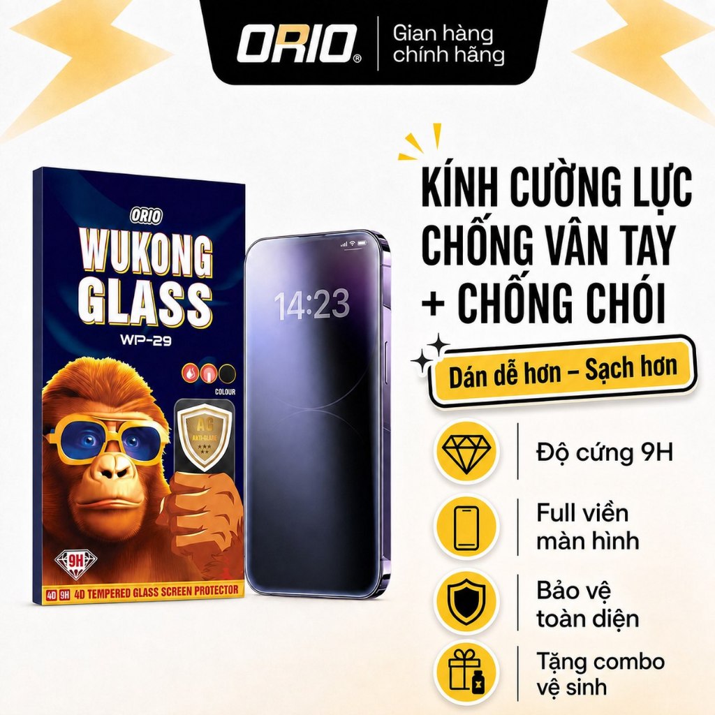 [Tặng Bộ Vệ Sinh] Kính Cường Lực iPhone ORIO Nhám Chống Vân Tay + Chống Chói chống va đập trầy xước