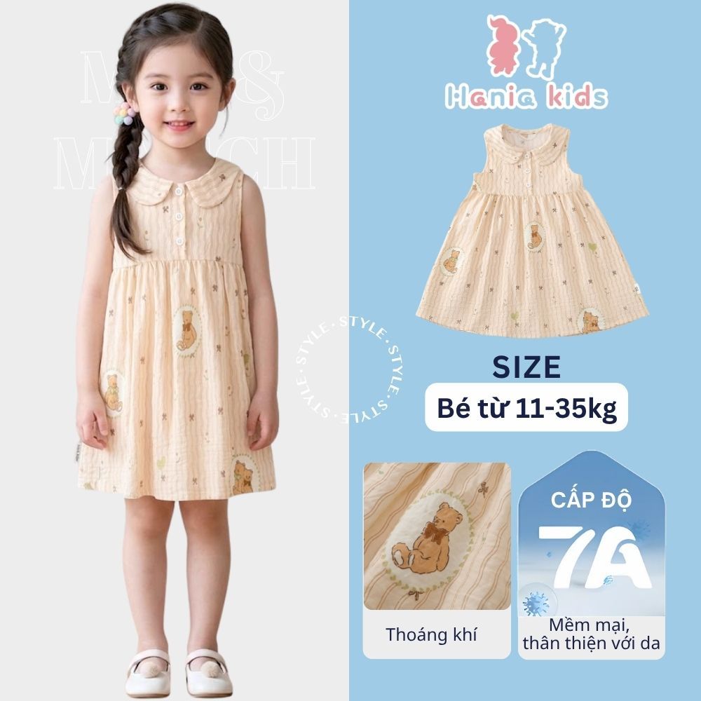 Váy Cho Bé Gái, Váy Cổ Tàu Thiết Kế Tiểu Thư Họa Tiết Hoạt Hình Dễ Thương Chất Liệu Mềm Mại