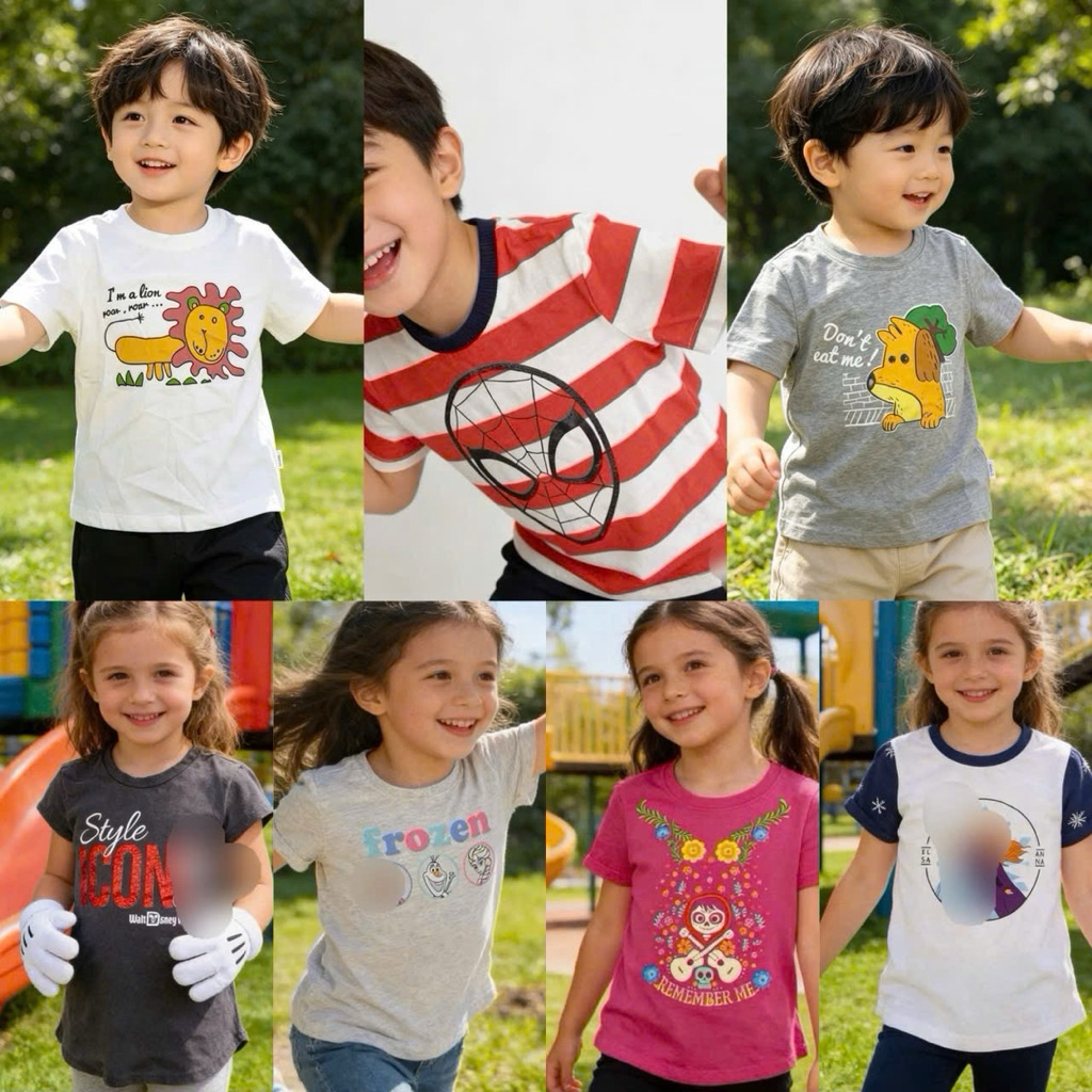 Áo phông bé trai bé gái nhiều mẫu dễ thương D8137 size 1-13 tuổi (10-50kg) cotton thoáng mát