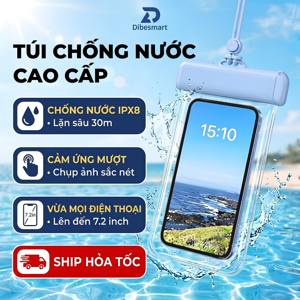 Túi chống nước điện thoại DIBESMART chuẩn IPX8, chụp ảnh sắc nét, thiết kế vừa các dòng điện thoại 7.2 inch Max