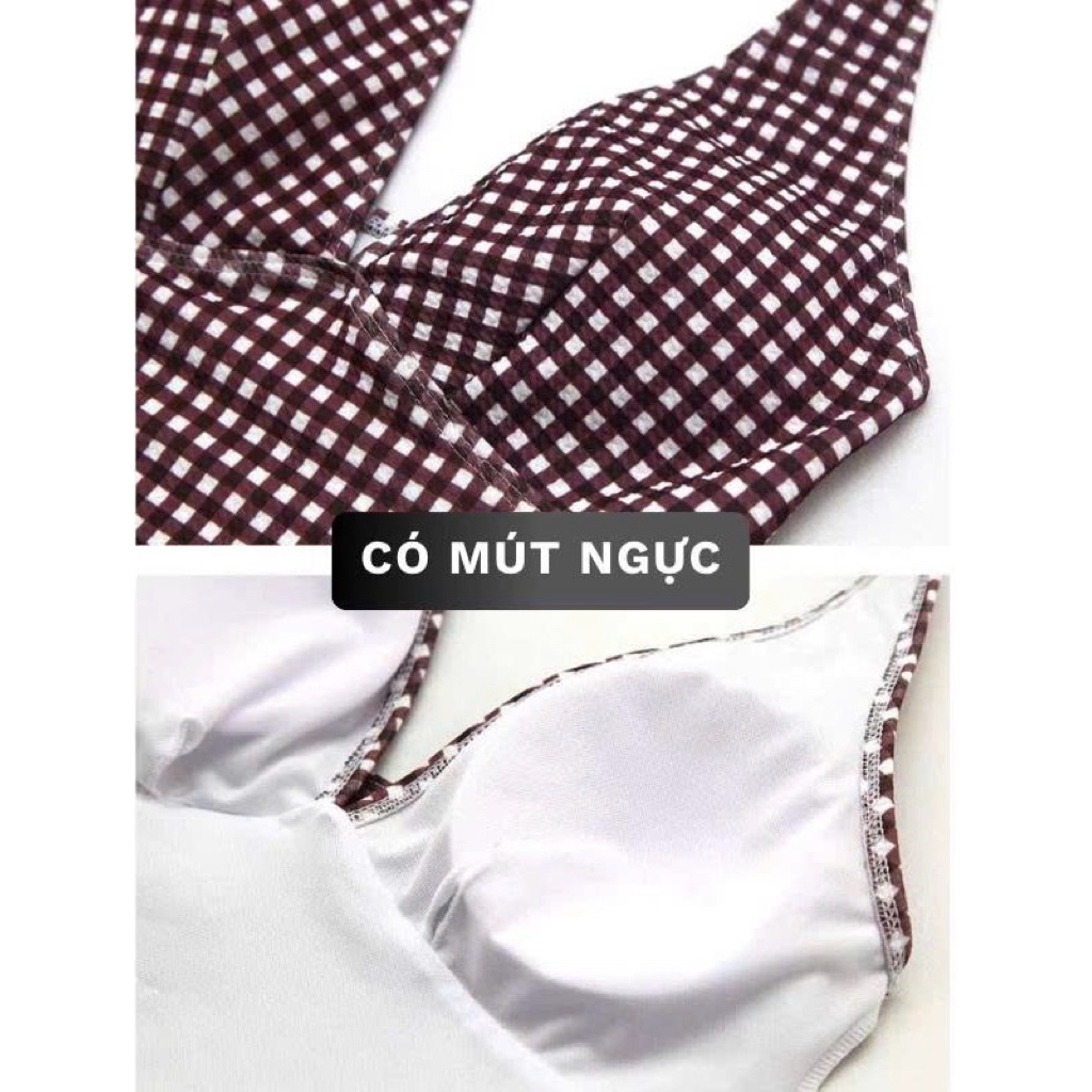 [ẢNH THẬT- HÀNG SẴN ]-OTIN Hàng loại 1 Đồ bơi 2 Mảnh Kẻ Sọc Cổ V Quần Boxer Nữ Đi Biển Tôn Dán