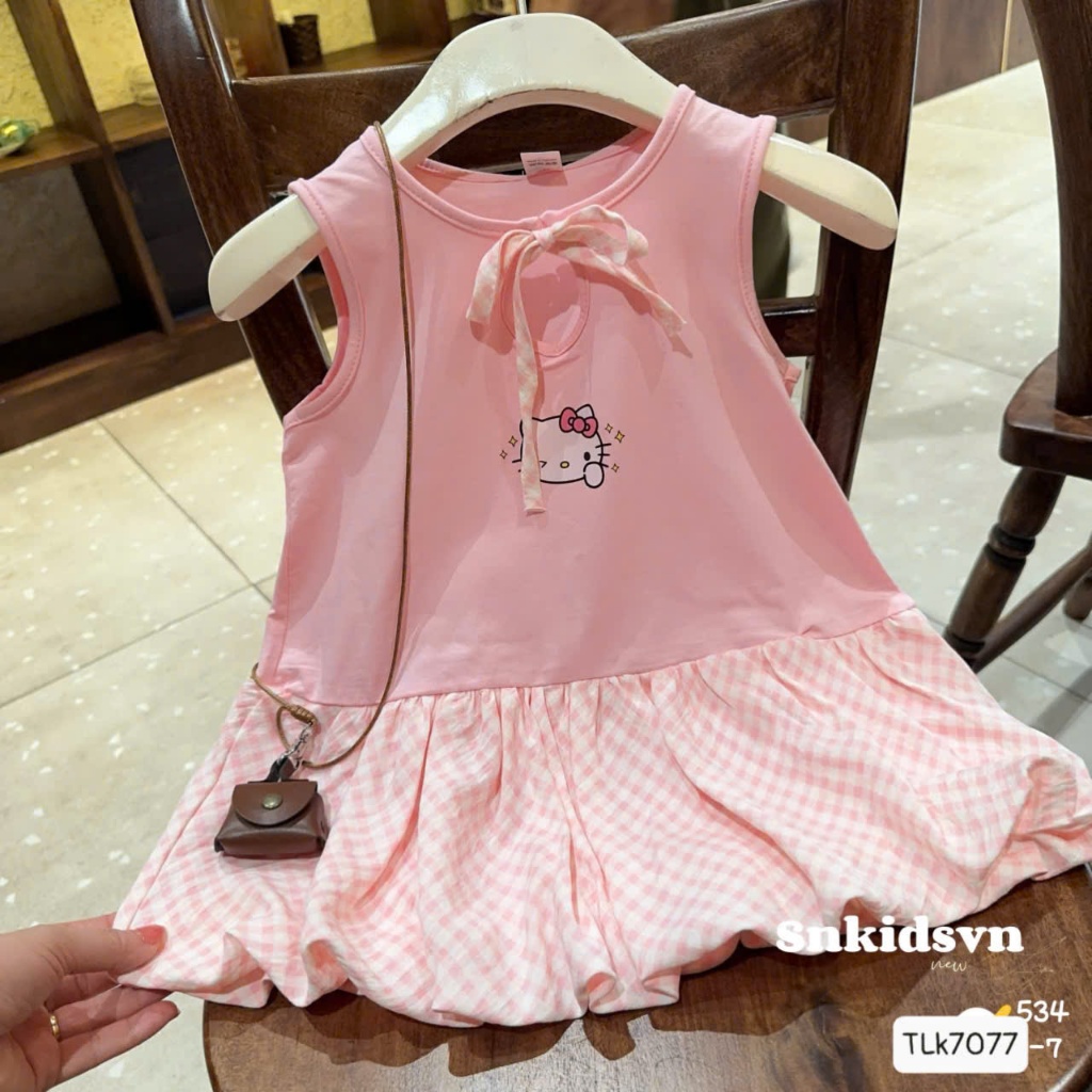 Váy Kitty Sát Nách Phối Nơ Dáng Bí Dành Cho Bé Gái Từ 9-35kg