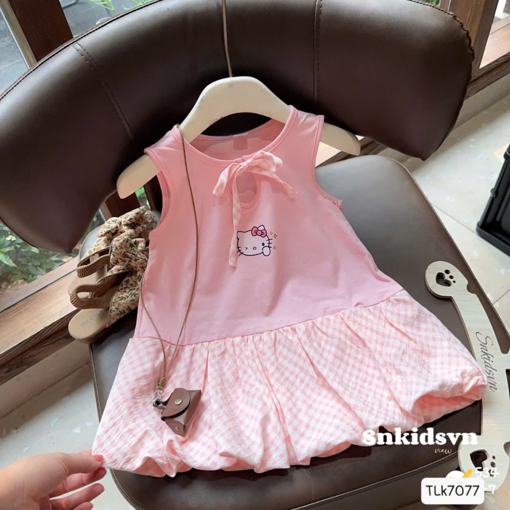 Váy Kitty Sát Nách Phối Nơ Dáng Bí Dành Cho Bé Gái Từ 9-35kg