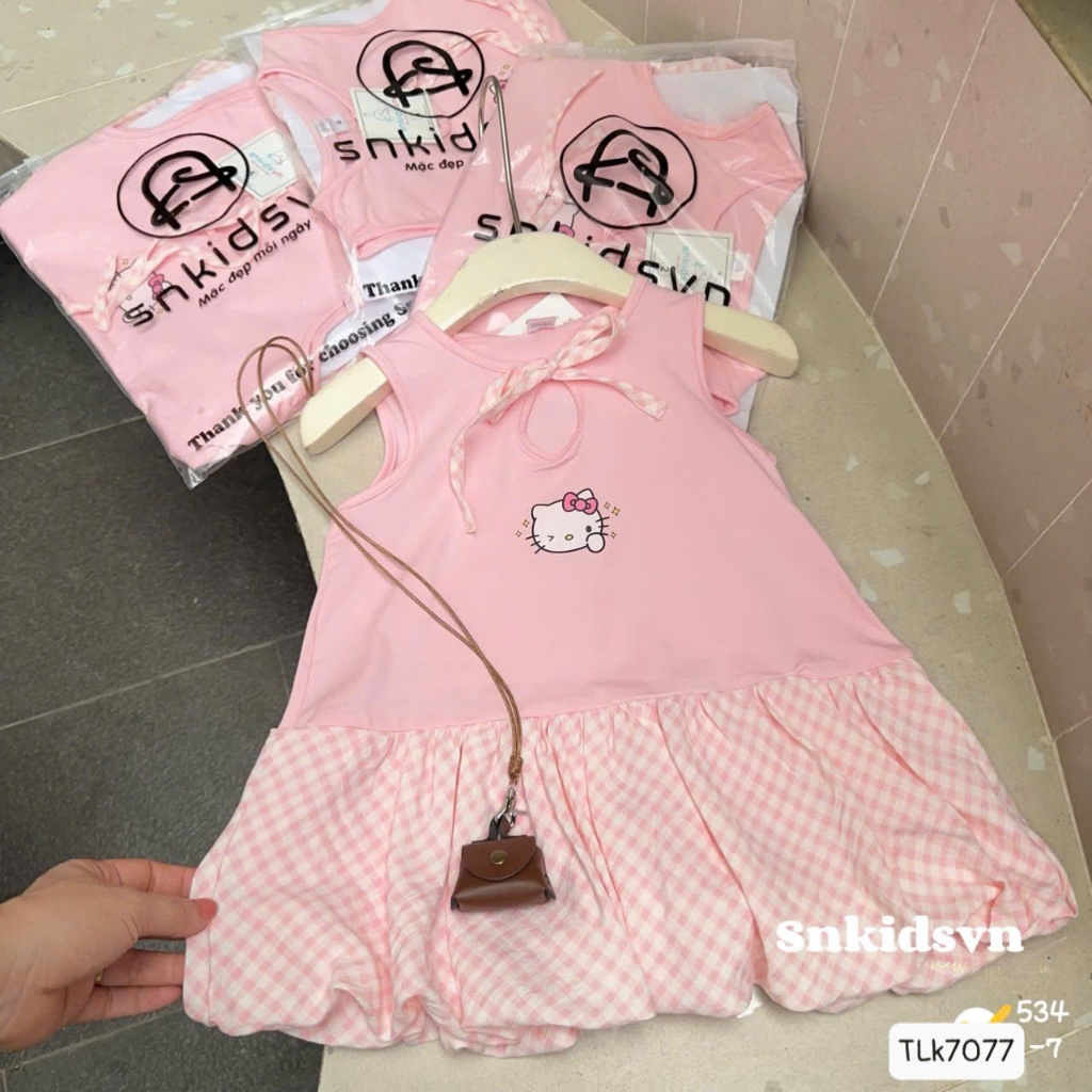 Váy Kitty Sát Nách Phối Nơ Dáng Bí Dành Cho Bé Gái Từ 9-35kg