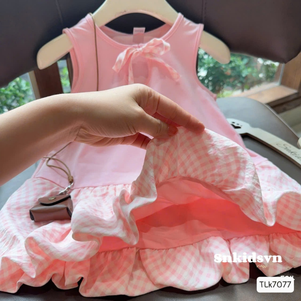 Váy Kitty Sát Nách Phối Nơ Dáng Bí Dành Cho Bé Gái Từ 9-35kg