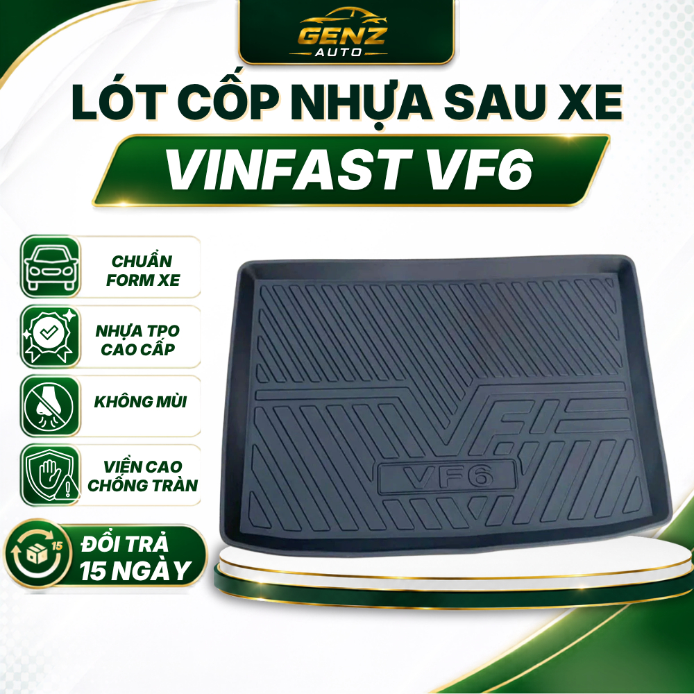 Lót cốp VF6 - VINFAST VF6- Nhựa dẻo TPO Không mùi, Chuẩn khít form xe, Chống thấm nước, dễ vệ sinh