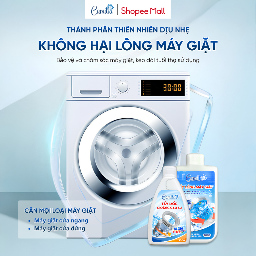 Combo Tẩy Lồng Máy Giặt & Tẩy Mốc Gioăng Cao Su Máy Giặt Cao Cấp CAMILLA | 300Gr & 100Gr