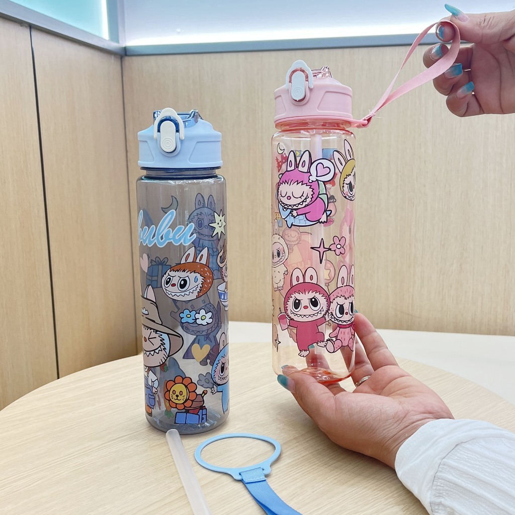 QT bình nước Labubu 800ml có ống hút, siêu xinh