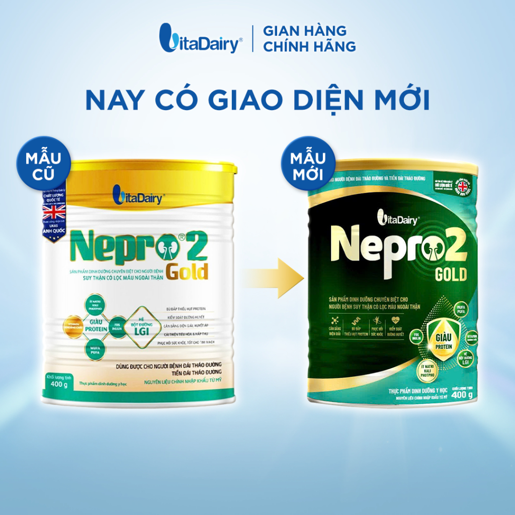 [COMBO 1.3KG TIẾT KIỆM] Sữa bột Nepro 2 Gold - Phù hợp cho người bệnh suy thận có lọc máu ngoài - Lon 900g+400g