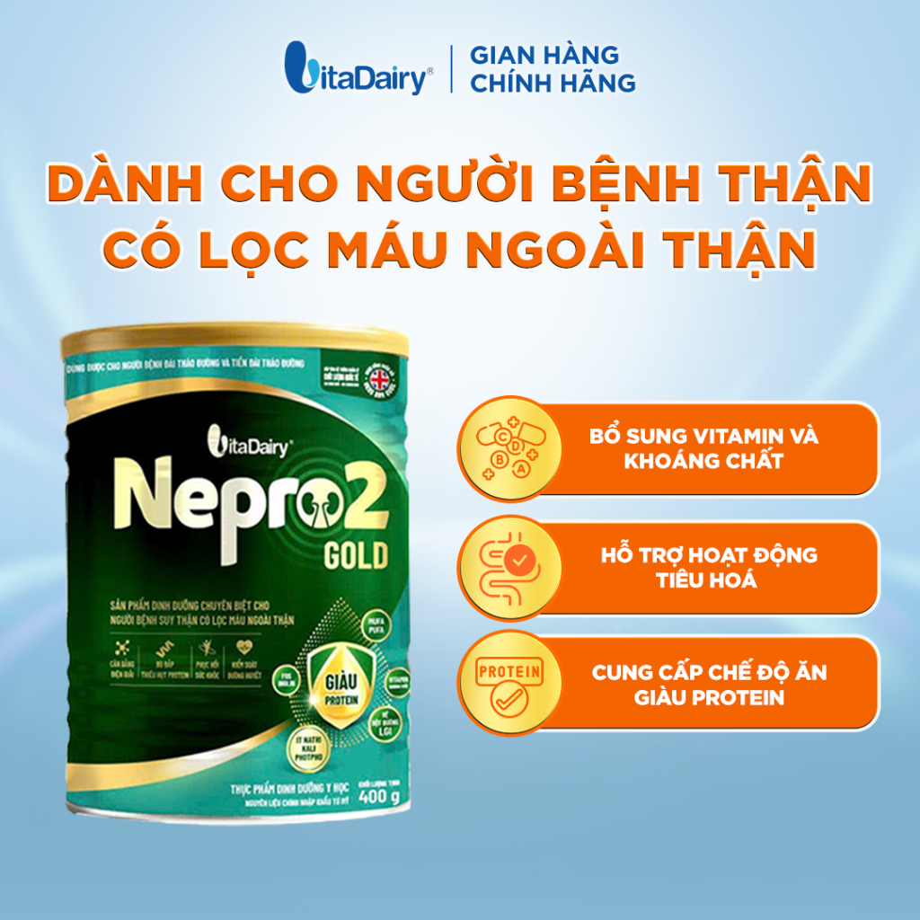 [COMBO 1.3KG TIẾT KIỆM] Sữa bột Nepro 2 Gold - Phù hợp cho người bệnh suy thận có lọc máu ngoài - Lon 900g+400g