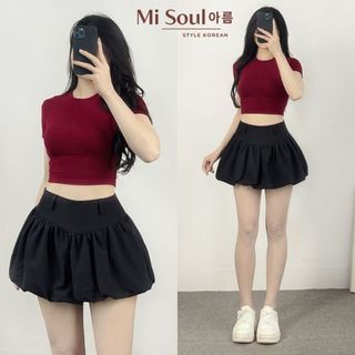 Chân Váy Bí Cạp Cao Chất Gió Nhăn Xếp Ly Nữ 2 Lớp Xoè Bồng Misoul, Váy Qủa Bí Dáng Mini BigSize 385