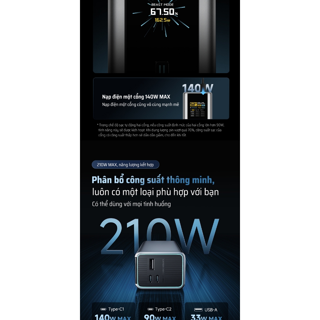 CUKTECH 15 ULTRA Sạc Di Động 2C1A | Công Suất 210W Max | Dung Lượng 20.000mAh | Bảo Hành 18 Tháng PB200U | BigBuy360 - bigbuy360.vn