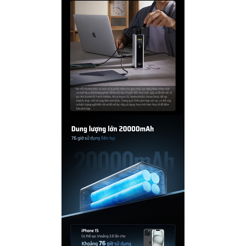 CUKTECH 15 ULTRA Sạc Di Động 2C1A | Công Suất 210W Max | Dung Lượng 20.000mAh | Bảo Hành 18 Tháng PB200U | BigBuy360 - bigbuy360.vn