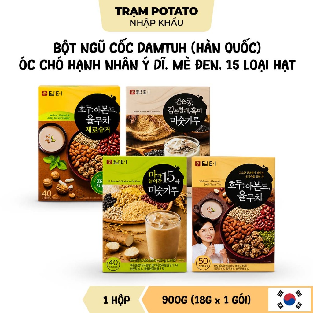 Bột Ngũ Cốc Damtuh Hàn Quốc 40-50 Gói, Ngũ Cốc Óc Chó Hạnh Nhân Ý Dĩ, Mè Đen, 15 Loại Hạt Thơm Ngon