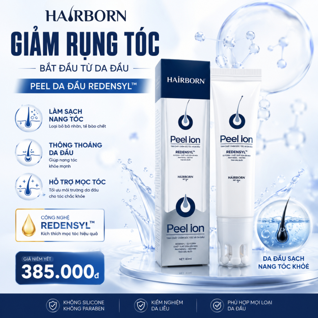 Peel Mọc Tóc Hairborn tuýp 60g hỗ trợ mọc tóc và giảm gãy rụng với Công Nghệ Ion Nano 2 chiều