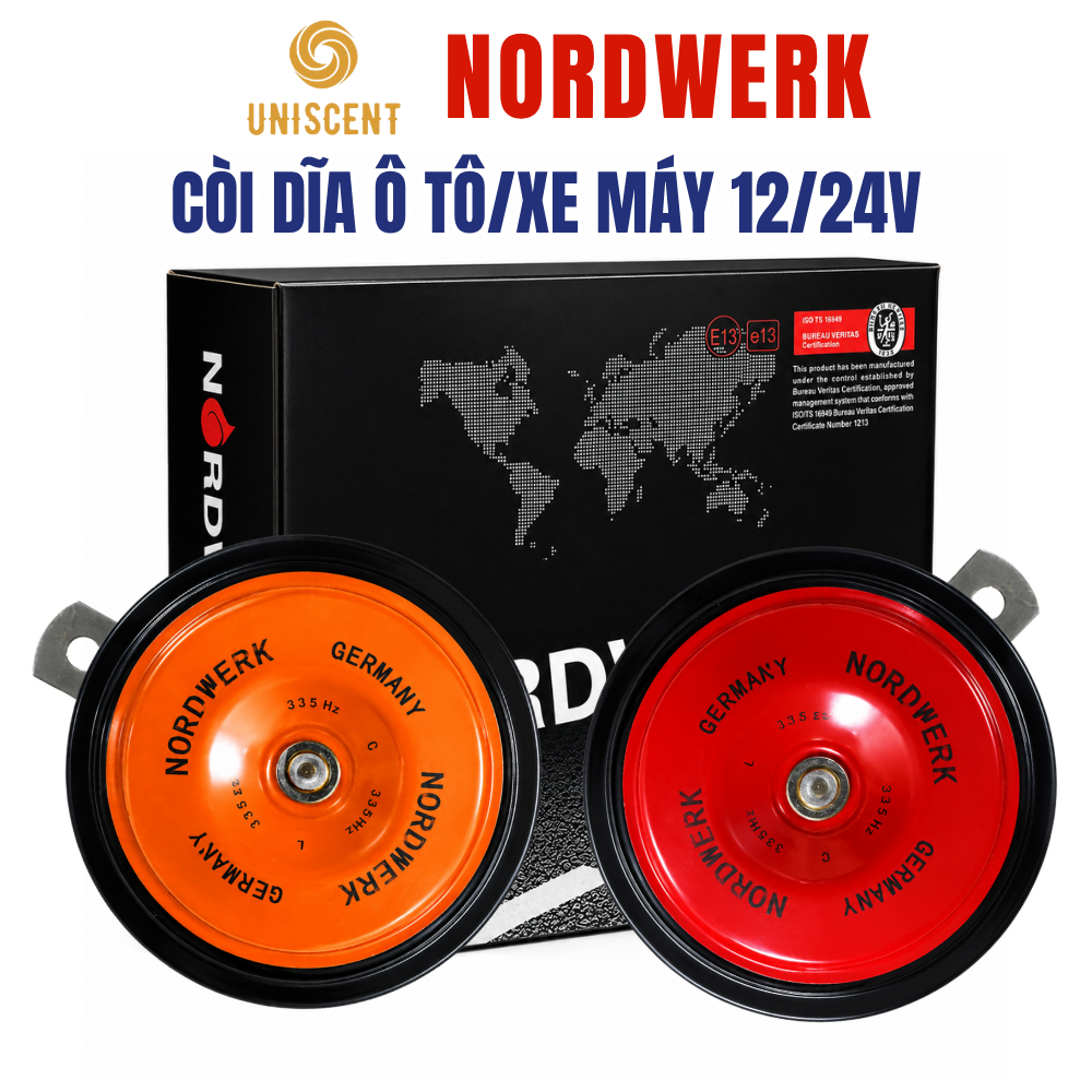 Còi Ô Tô/ /Kèn Đĩa/ Còi Xe Máy/ Còi Ô Tô Lắp Xe Máy NORDWERK DL26A 12/24v- Made In Germany