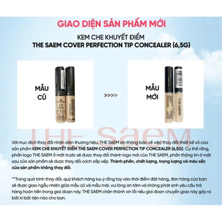 Kem che khuyết điểm The Saem Cover Perfection Tip Concealer SPF28 PA++ che phủ tự nhiên nhiều tông màu