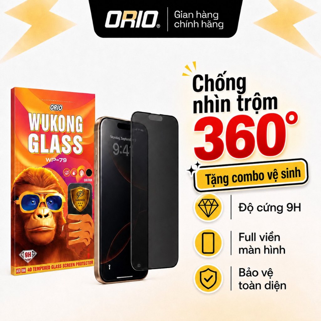 Kính Cường Lực iPhone Chống Nhìn Trộm + Hạn Chế Vân Tay ORIO WP79 ,Chống Va Đập Bảo Vệ Tối ưu